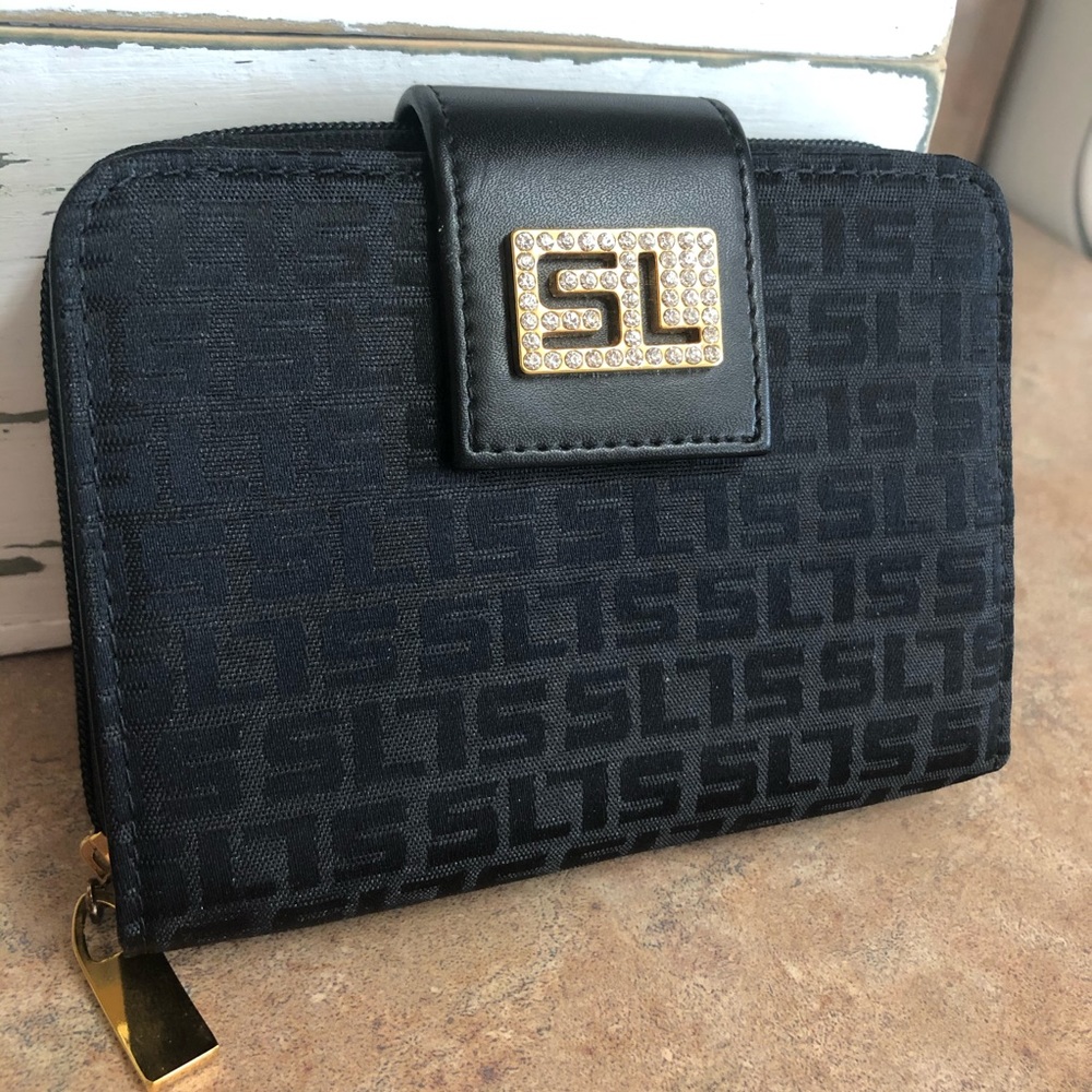Black Rhinestone Snap Zip Wallet - Picture 2 of 10